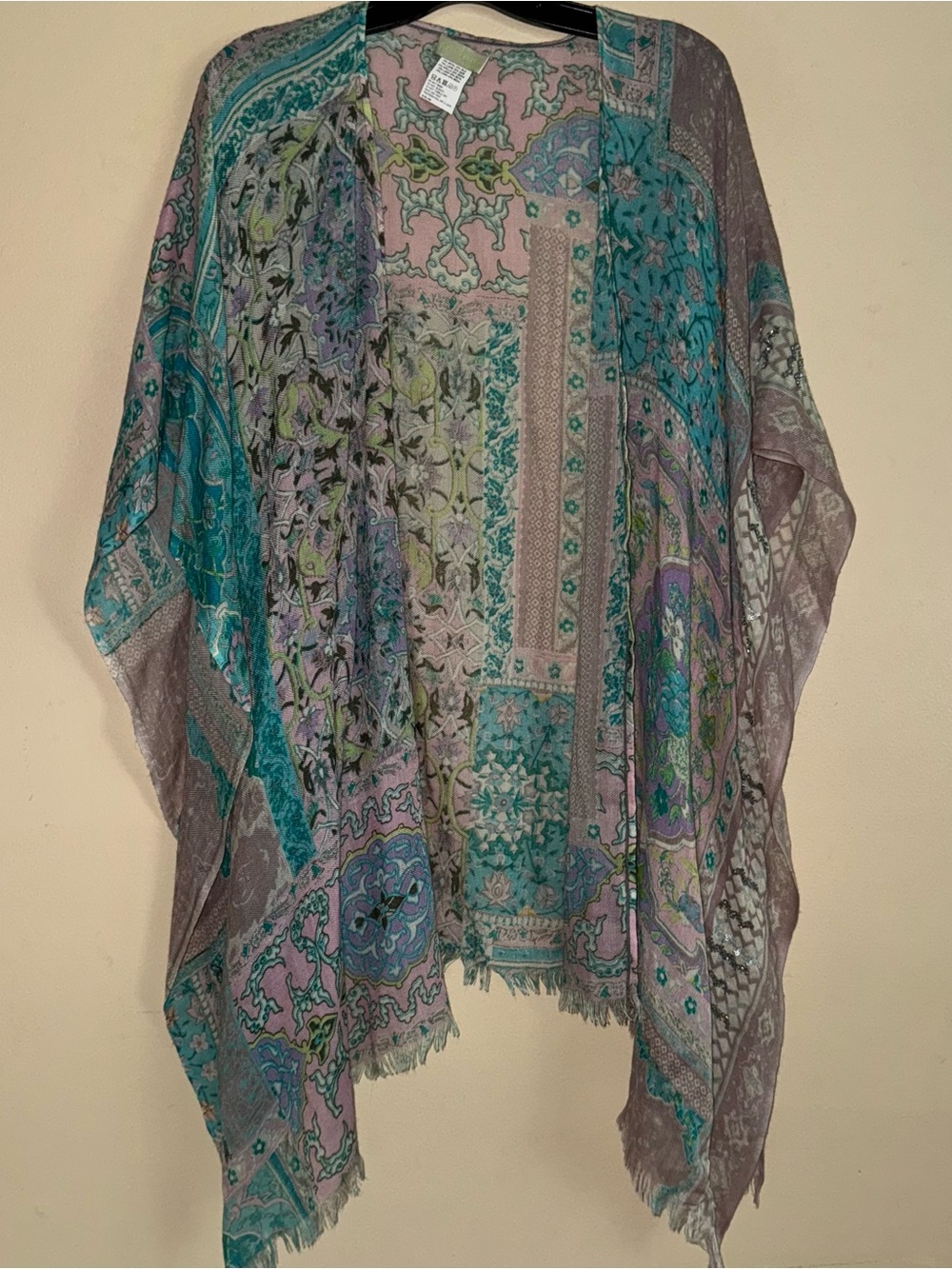 Petanu by Pashma Anthropologie Floral Wool / Silk Shawl Kimono One Size
